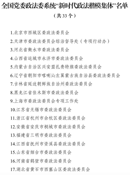 深圳律师中央政法委、人社部印发《关于表彰全国党委政法委系统“新时代政法楷模集体”和“新时代政法楷模个人”的决定》